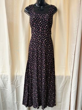 Vintage 90s/y2k Black Floral Ditzy Print Maxi Dress